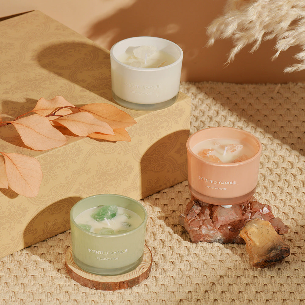3 PCS (Misty Morning)Macaron Crystal Stone Scented Candle - Aromatherapy Gift
