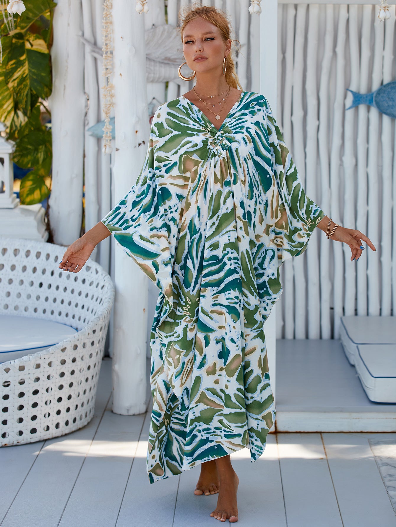 Style 10 Loose Fit Caftan Dress - Resort Style Beach Coverup for Women
