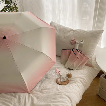 Girly Pink Gradient Automatic Folding Umbrella - Sun & Rain Protection for Women