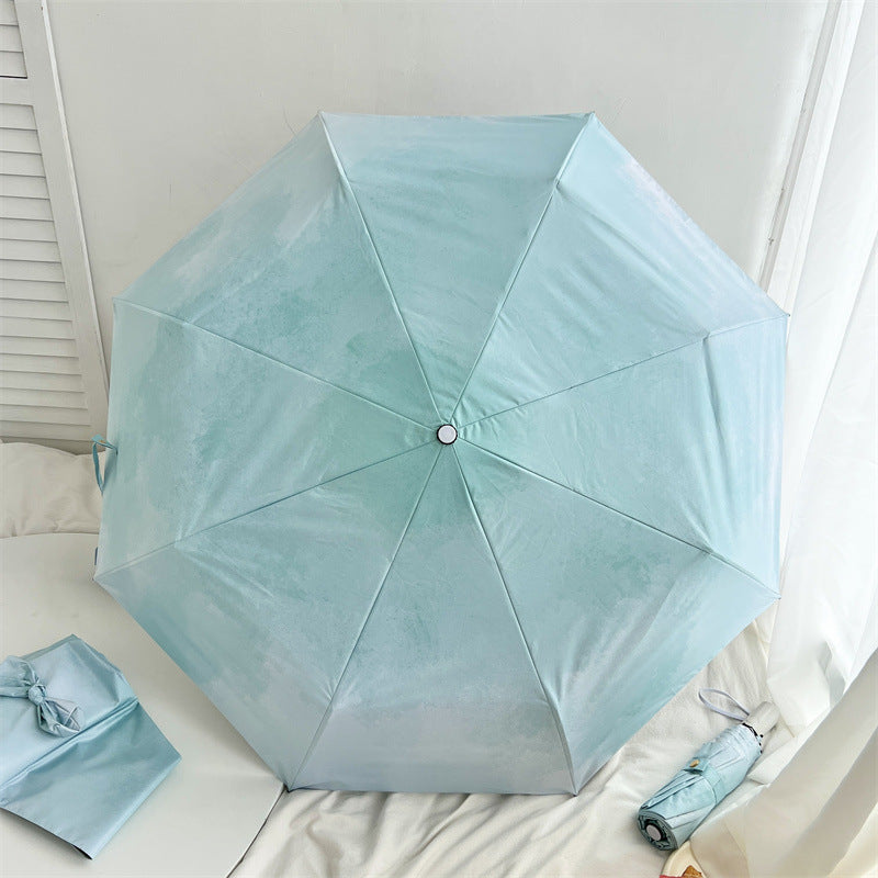 Sky Blue Gradient Automatic Folding Umbrella - Sun &amp; Rain Protection for Women