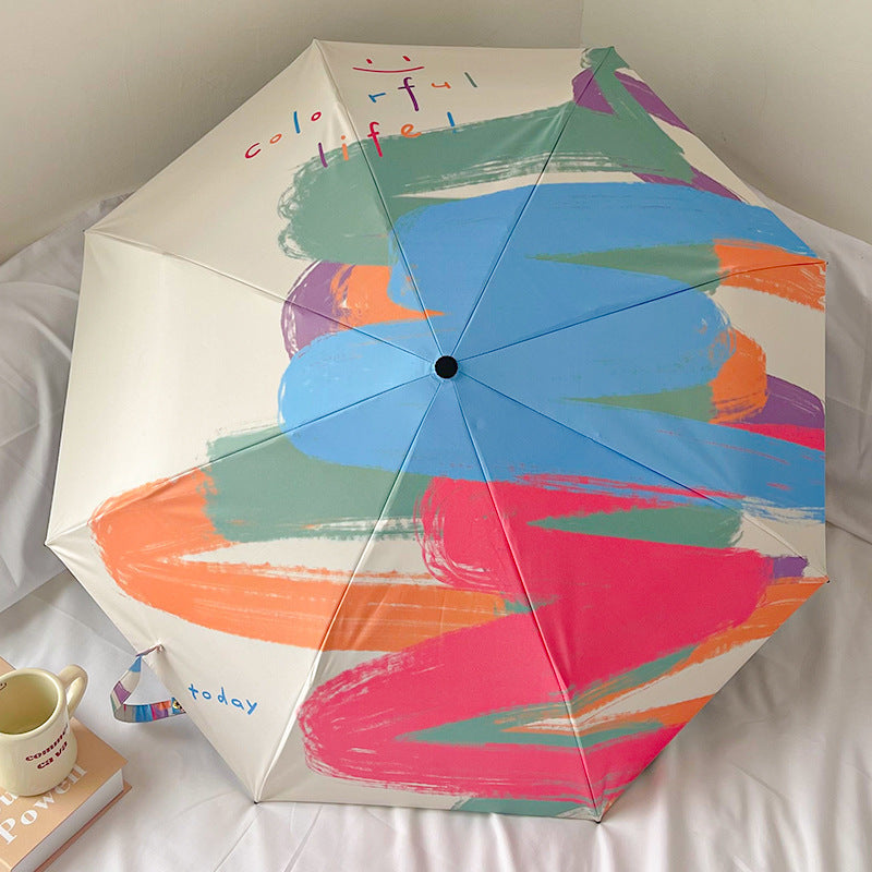 Rainbow Curve Mini 5-Fold Umbrella - Portable, Anti-UV, Black Glue Coating