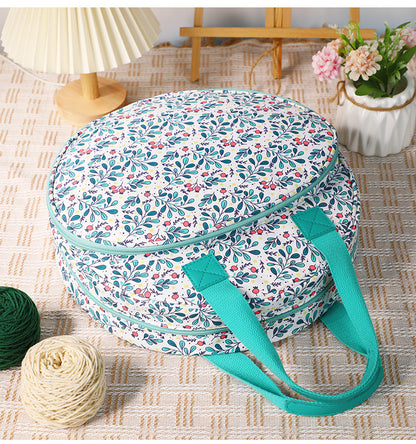 Lake Blue Leaves Multi-Compartment Embroidery Bag - Keep Your Projects Organized