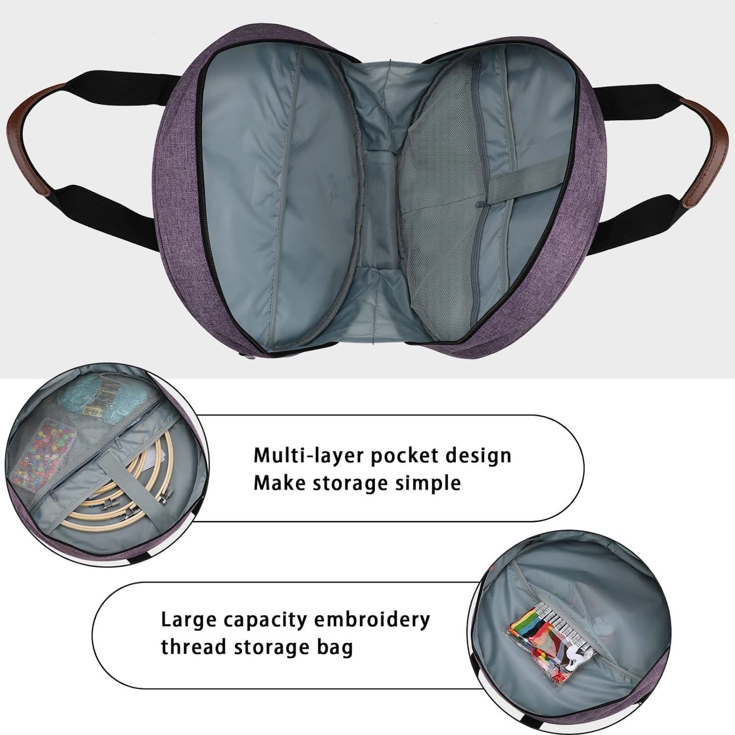 Purple Multi-Compartment Embroidery Bag - Keep Your Projects Organized