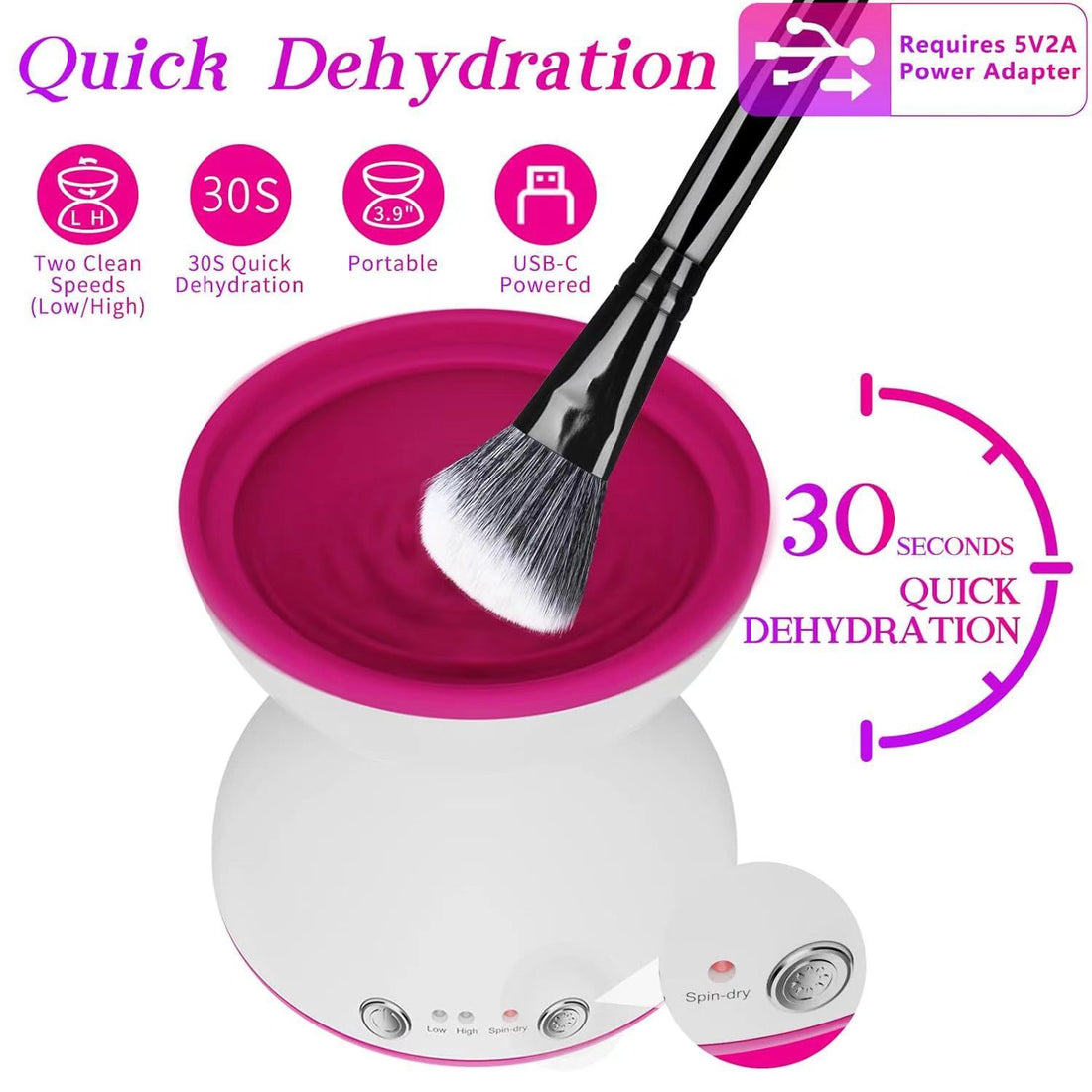White Electric Makeup Brush Cleaner - Fast &amp; Deep Cleaning, USB Powered