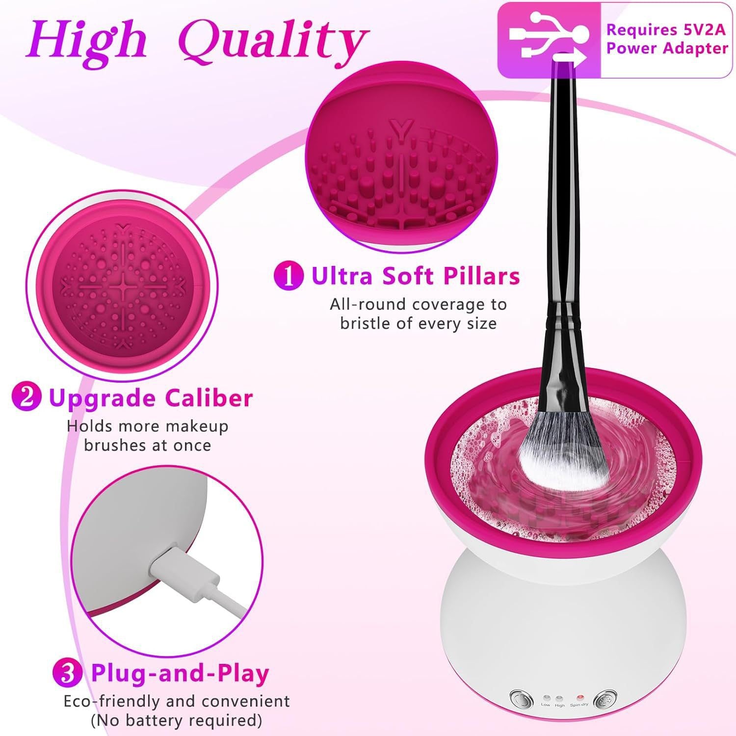 White Electric Makeup Brush Cleaner - Fast &amp; Deep Cleaning, USB Powered