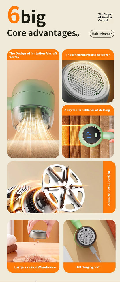 Green Electric Lint Remover - Rechargeable Fabric Shaver with LCD Display