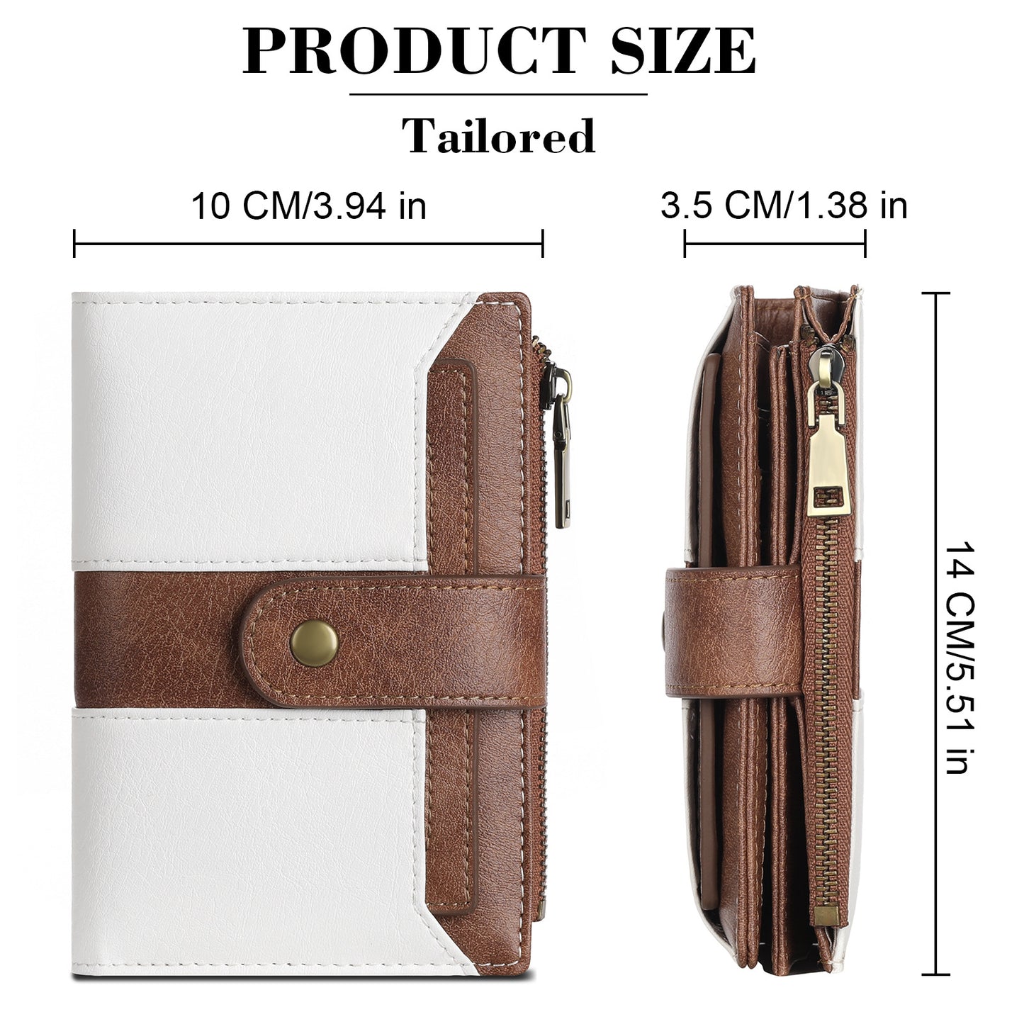 White And Brown Compact Leather Wallet with 20 Card Slots & Zipper Coin Pocket