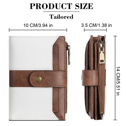 White And Brown Compact Leather Wallet with 20 Card Slots & Zipper Coin Pocket