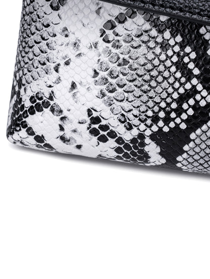 Black and White Elegant crocodile embossed clutch - with metal top handle and shoulder strap