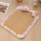 Size S Style 1 Pink And Brown Pet Cooling Mat for Dogs and Cats - Summer Breathable Woven Rattan Bed with Sponge Cushion, Durable and Chew-Resistant