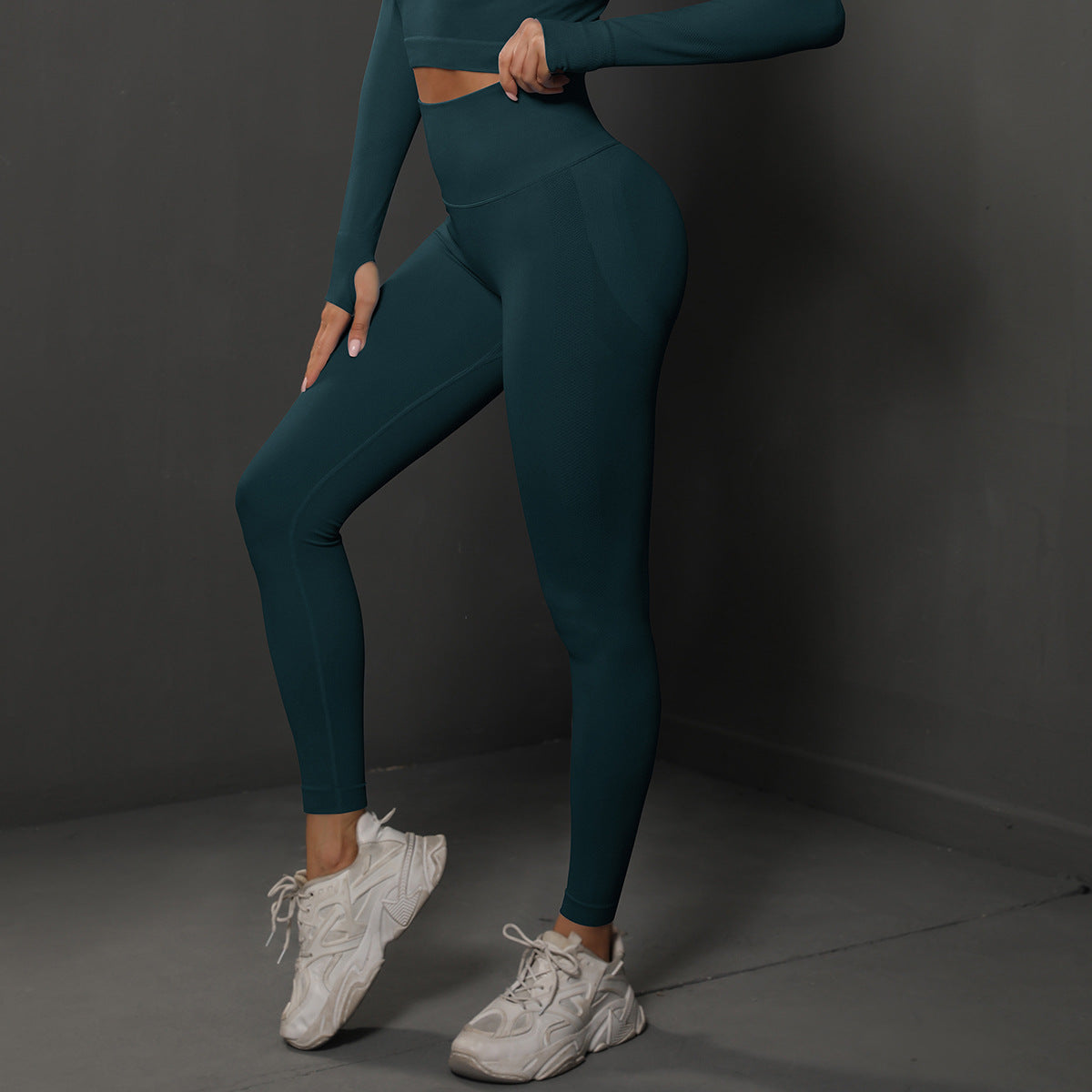 Size M Dark Green Seamless High-Waisted Yoga Pants for Women - Lift Workout Leggings for Running, Gym, and Fitness