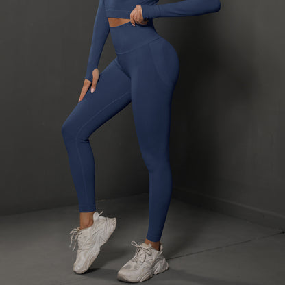 Size L Navy Blue Seamless High-Waisted Yoga Pants for Women - Lift Workout Leggings for Running, Gym, and Fitness