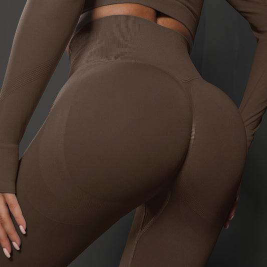 Size S Brown Seamless High-Waisted Yoga Pants for Women - Lift Workout Leggings for Running, Gym, and Fitness