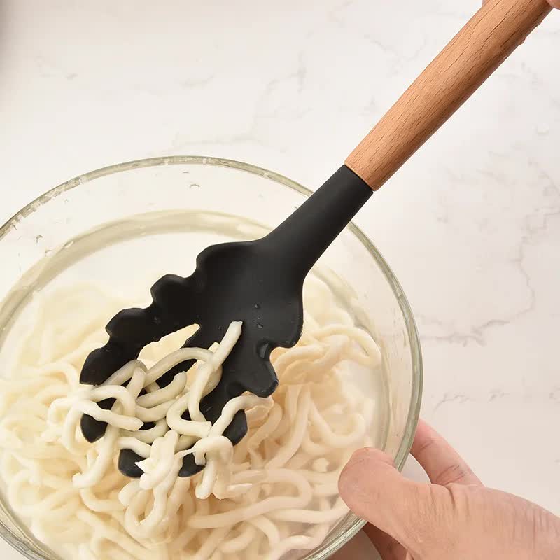 Khaki And Brown 12-Piece Silicone Kitchen Utensil Set - Non-Stick Food-Grade Silicone Cooking Tools with Wooden Handles and Holder