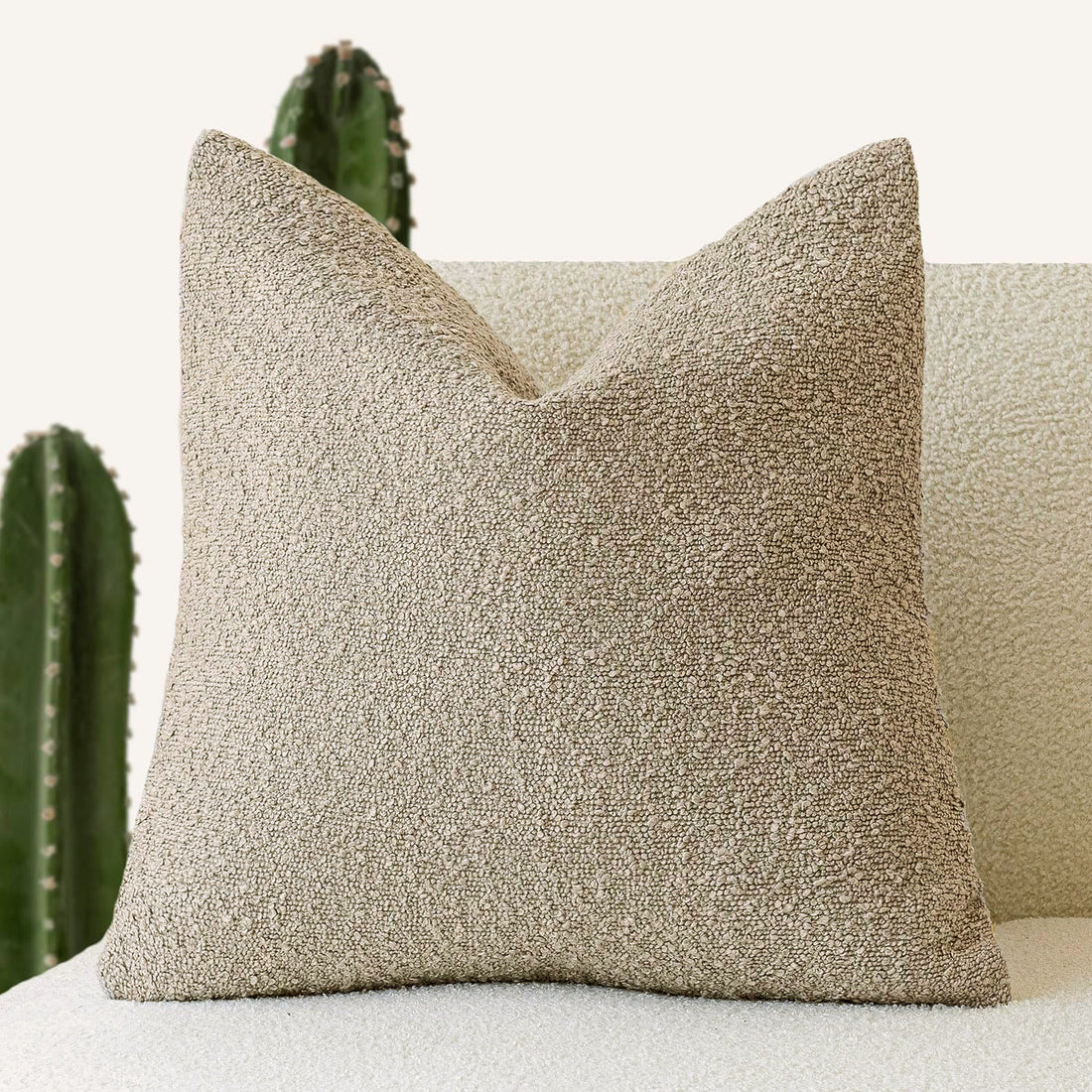 2 Pcs Light Brown Luxury Boucle Pillow Cover - Solid Color Faux Shearling Cushion Case for Sofa, 45x45cm, 230g (Pillow Insert Not Included)