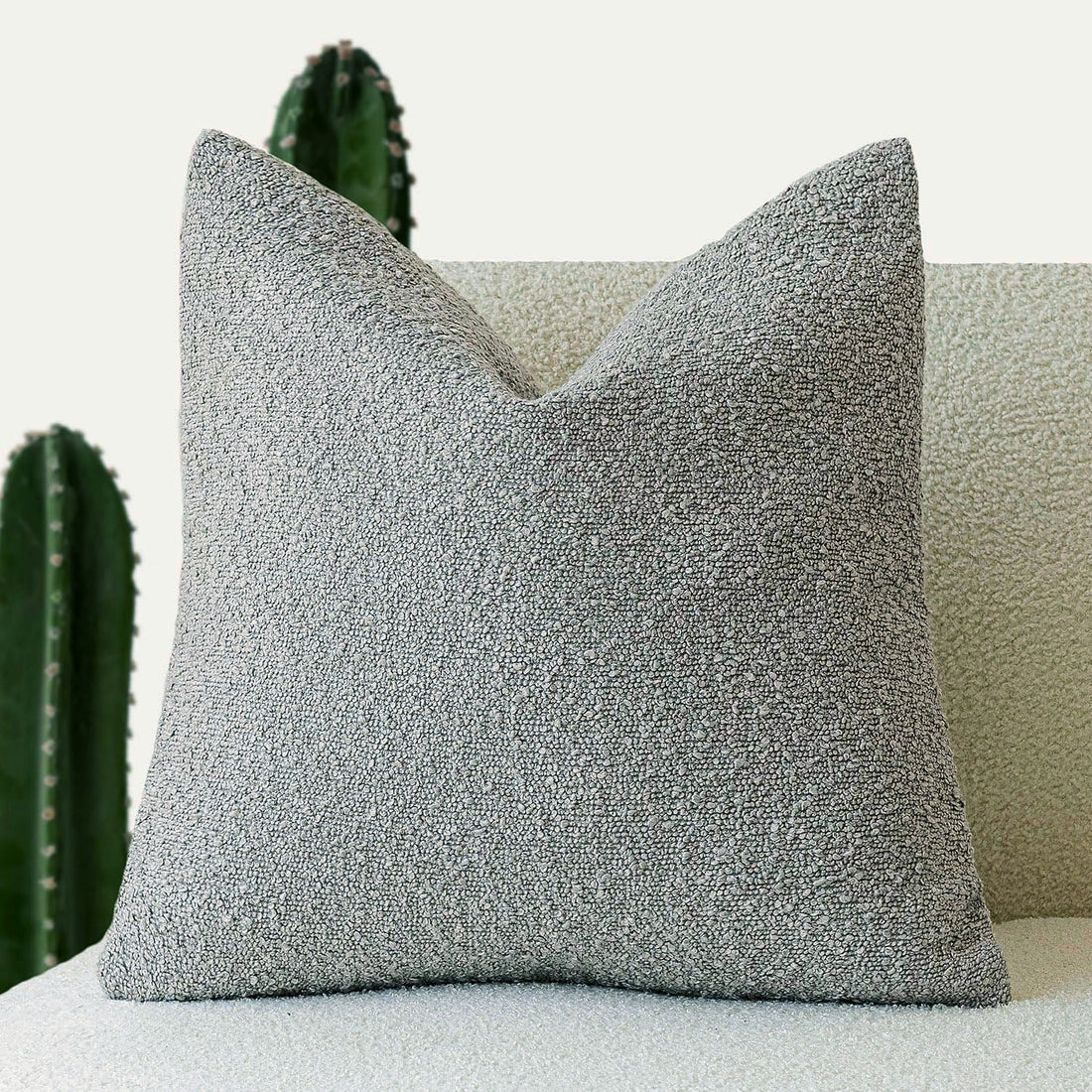 2 Pcs Grey Luxury Boucle Pillow Cover - Solid Color Faux Shearling Cushion Case for Sofa, 45x45cm, 230g (Pillow Insert Not Included)