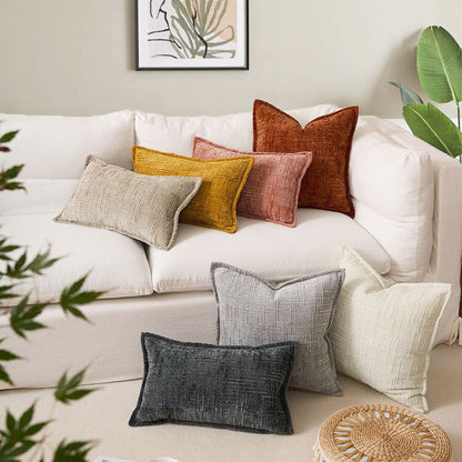 Khaki Chenille Crosshatch Textured Pillow Covers Set of 2 - Modern Minimalist Sofa Bed Cushion Covers 45x45cm & 30x50cm(without pillow core)