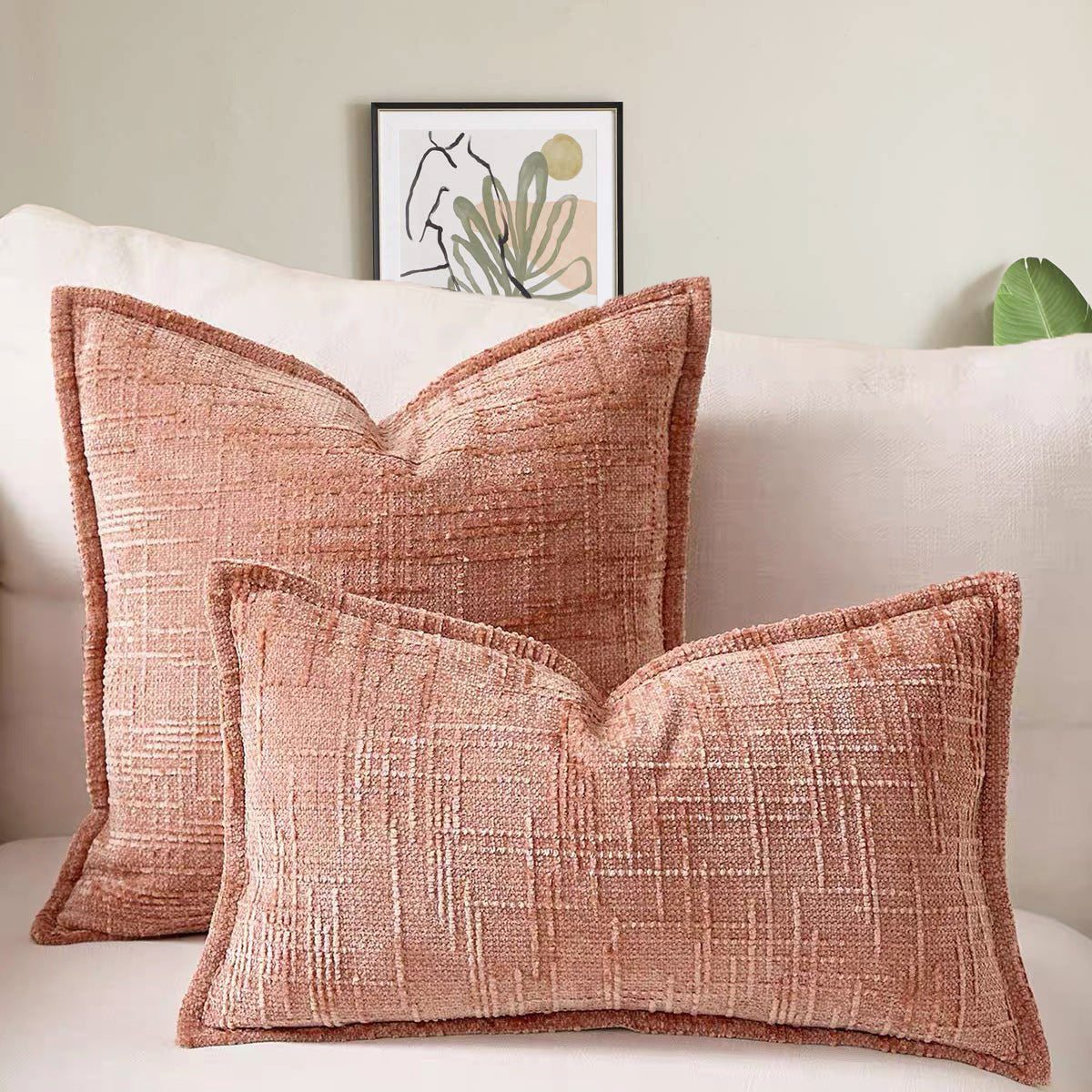 Pink Chenille Crosshatch Textured Pillow Covers Set of 2 - Modern Minimalist Sofa Bed Cushion Covers 45x45cm &amp; 30x50cm(without pillow core)