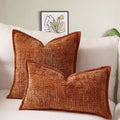 Brick Red Chenille Crosshatch Textured Pillow Covers Set of 2 - Modern Minimalist Sofa Bed Cushion Covers 45x45cm & 30x50cm(without pillow core)