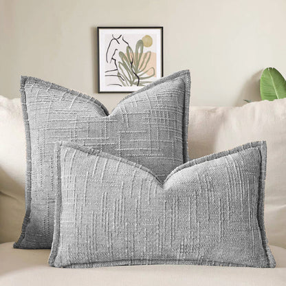 Grey Chenille Crosshatch Textured Pillow Covers Set of 2 - Modern Minimalist Sofa Bed Cushion Covers 45x45cm & 30x50cm(without pillow core)