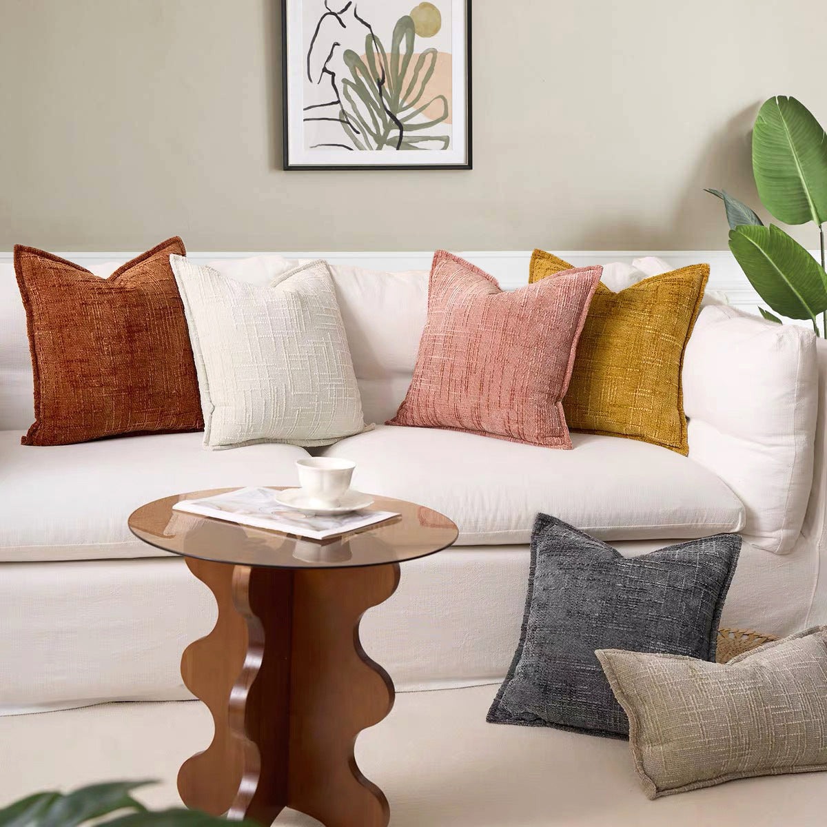 Grey Chenille Crosshatch Textured Pillow Covers Set of 2 - Modern Minimalist Sofa Bed Cushion Covers 45x45cm & 30x50cm(without pillow core)