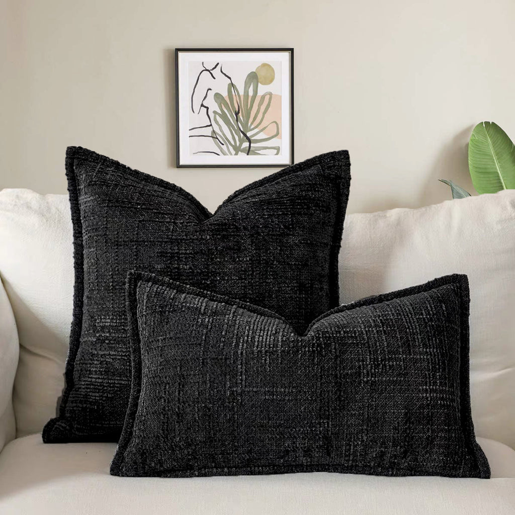 Black Chenille Crosshatch Textured Pillow Covers Set of 2 - Modern Minimalist Sofa Bed Cushion Covers 45x45cm & 30x50cm(without pillow core)