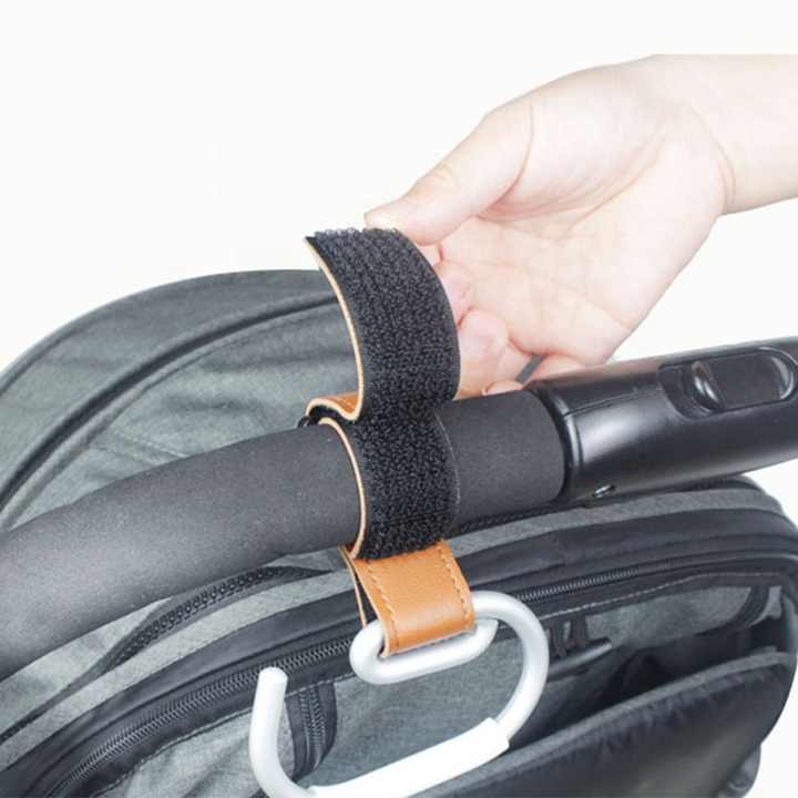 Pink Stroller Hooks 4-Pack - Leather and Alloy Pram Hooks with Velcro for Mom Bags and Accessories