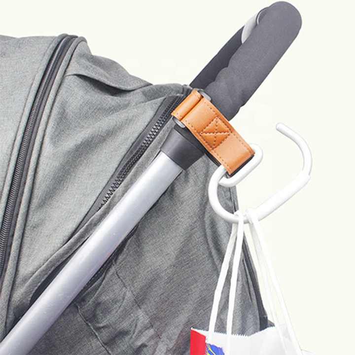 Pink Stroller Hooks 4-Pack - Leather and Alloy Pram Hooks with Velcro for Mom Bags and Accessories