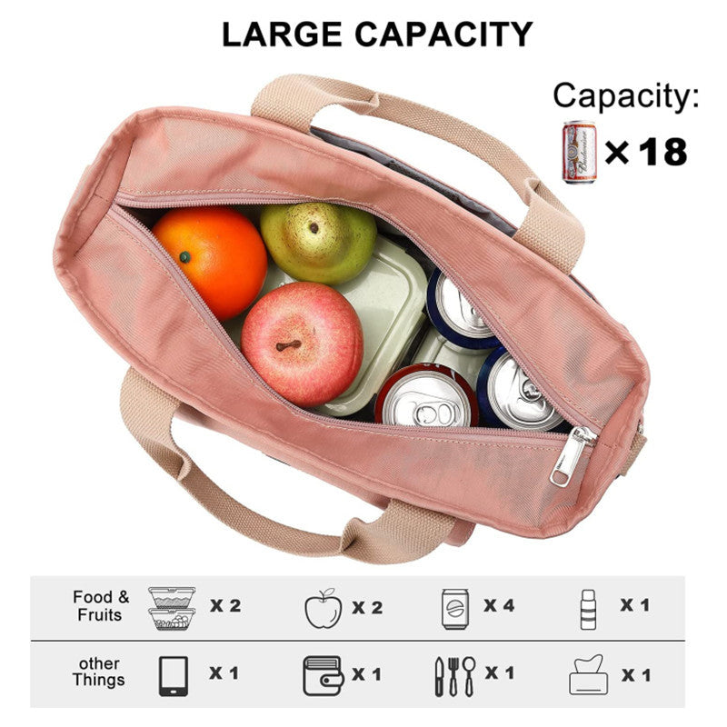 Pink Spacious Insulated Lunch Bag - Wide Open Design, Removable Strap, Side Water Bottle Pockets - Perfect for Work, Picnic &amp; Travel