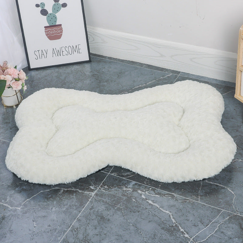 L White Rose Velvet Fish Scale Pet Bed - Creative Bone-Shaped Soft and Cozy Dog &amp; Cat Nest