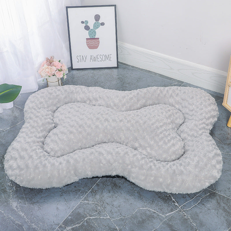 S Grey Rose Velvet Fish Scale Pet Bed - Creative Bone-Shaped Soft and Cozy Dog &amp; Cat Nest