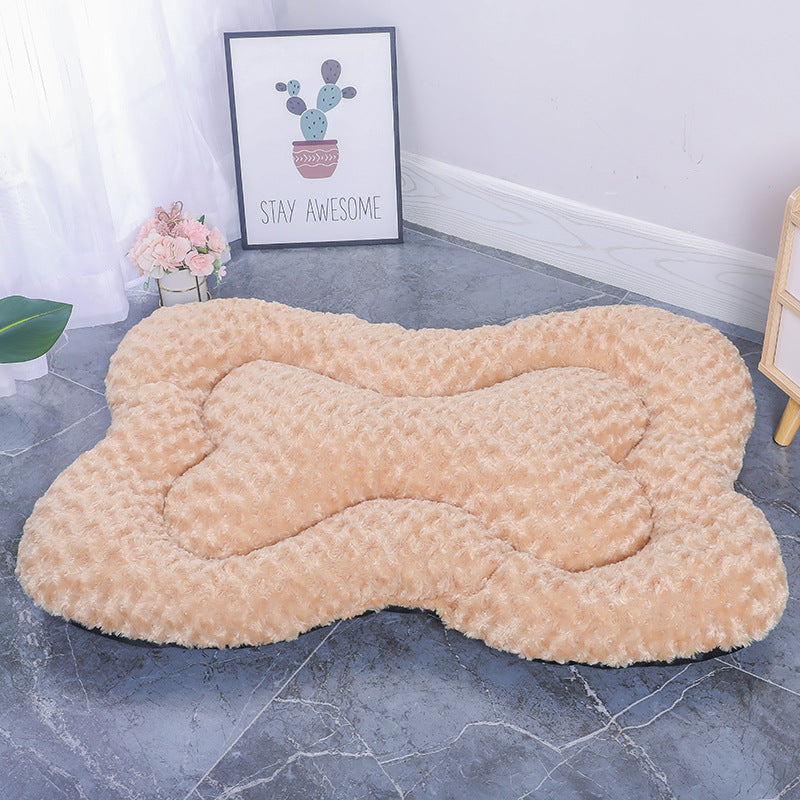 S Gold Rose Velvet Fish Scale Pet Bed - Creative Bone-Shaped Soft and Cozy Dog &amp; Cat Nest