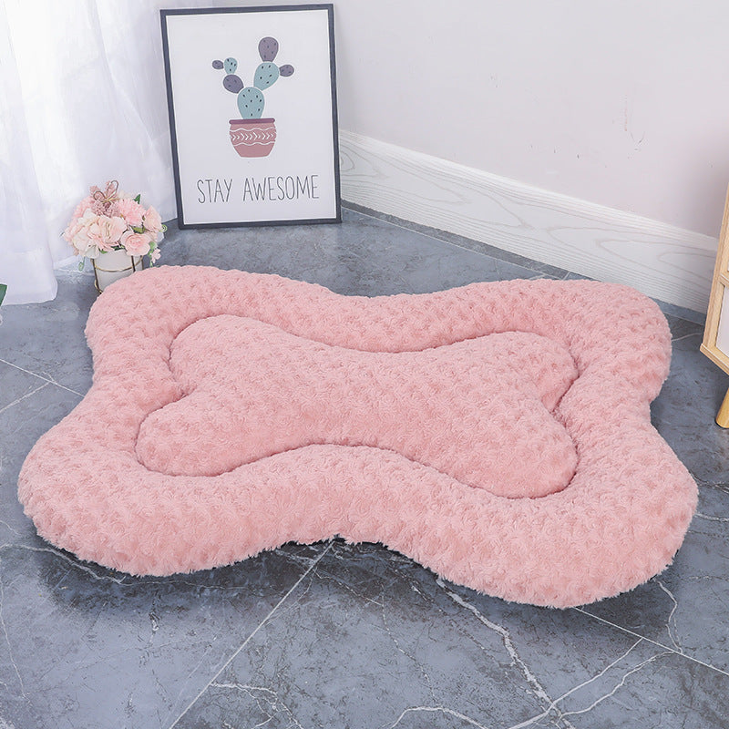 S Pink Rose Velvet Fish Scale Pet Bed - Creative Bone-Shaped Soft and Cozy Dog &amp; Cat Nest