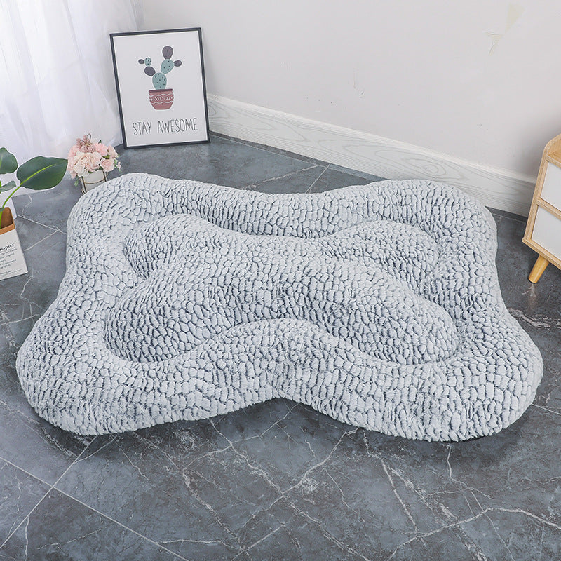 S Blue-grey Rose Velvet Fish Scale Pet Bed - Creative Bone-Shaped Soft and Cozy Dog &amp; Cat Nest