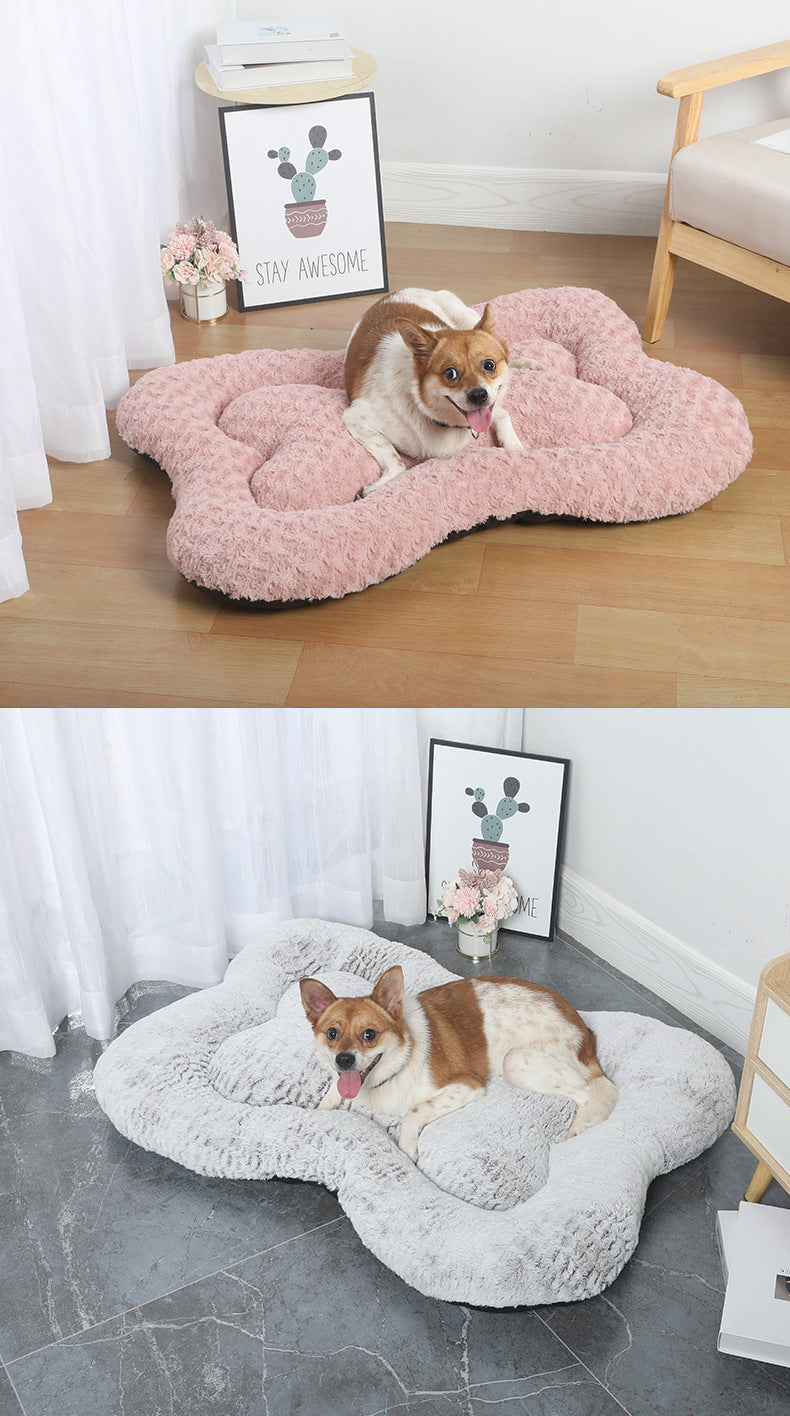 S Blue-grey Rose Velvet Fish Scale Pet Bed - Creative Bone-Shaped Soft and Cozy Dog &amp; Cat Nest