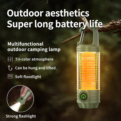 Khaki Portable Multi-Light Camping Lantern - Mini Keychain Flashlight with Hook for Outdoor Adventures