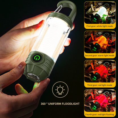 Khaki Portable Multi-Light Camping Lantern - Mini Keychain Flashlight with Hook for Outdoor Adventures