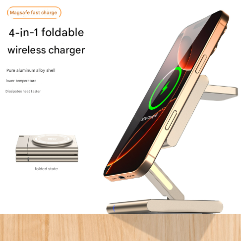 Silver-grey Magnetic 3-in-1 Wireless Charger for Apple Devices - 15W Fast Charging Station for iPhone, AirPods, and Apple Watch