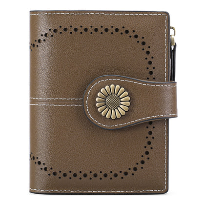 Brown(Star Napa) Women's Short Leather Wallet - European Style Waxed Leather Coin Purse with Zipper Card Holder in Red