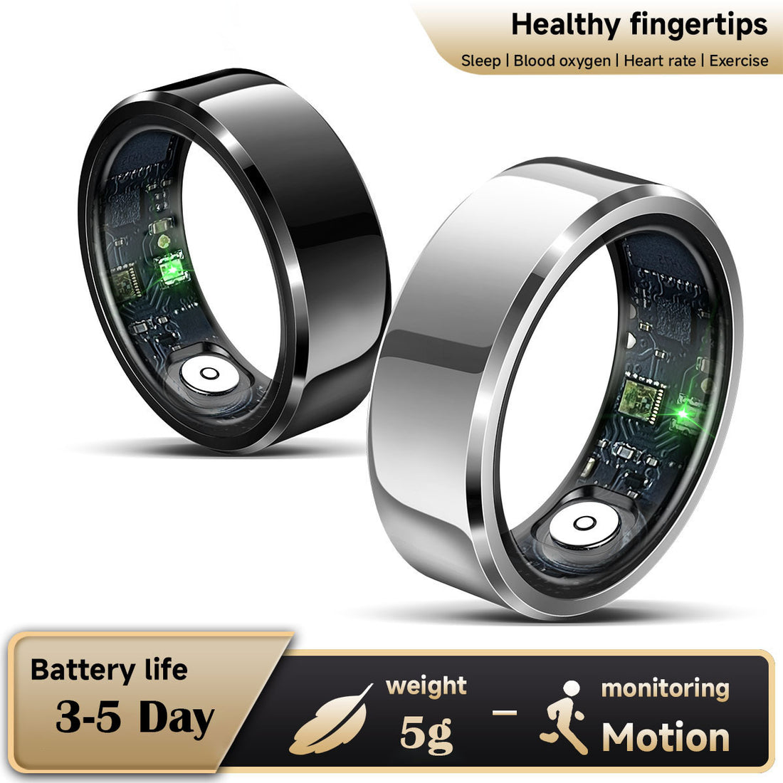 Rose Gold Round 0.74inch Smart Ring with Heart Rate and Sleep Tracking - IP68 Waterproof Fitness Tracker with Step Counter