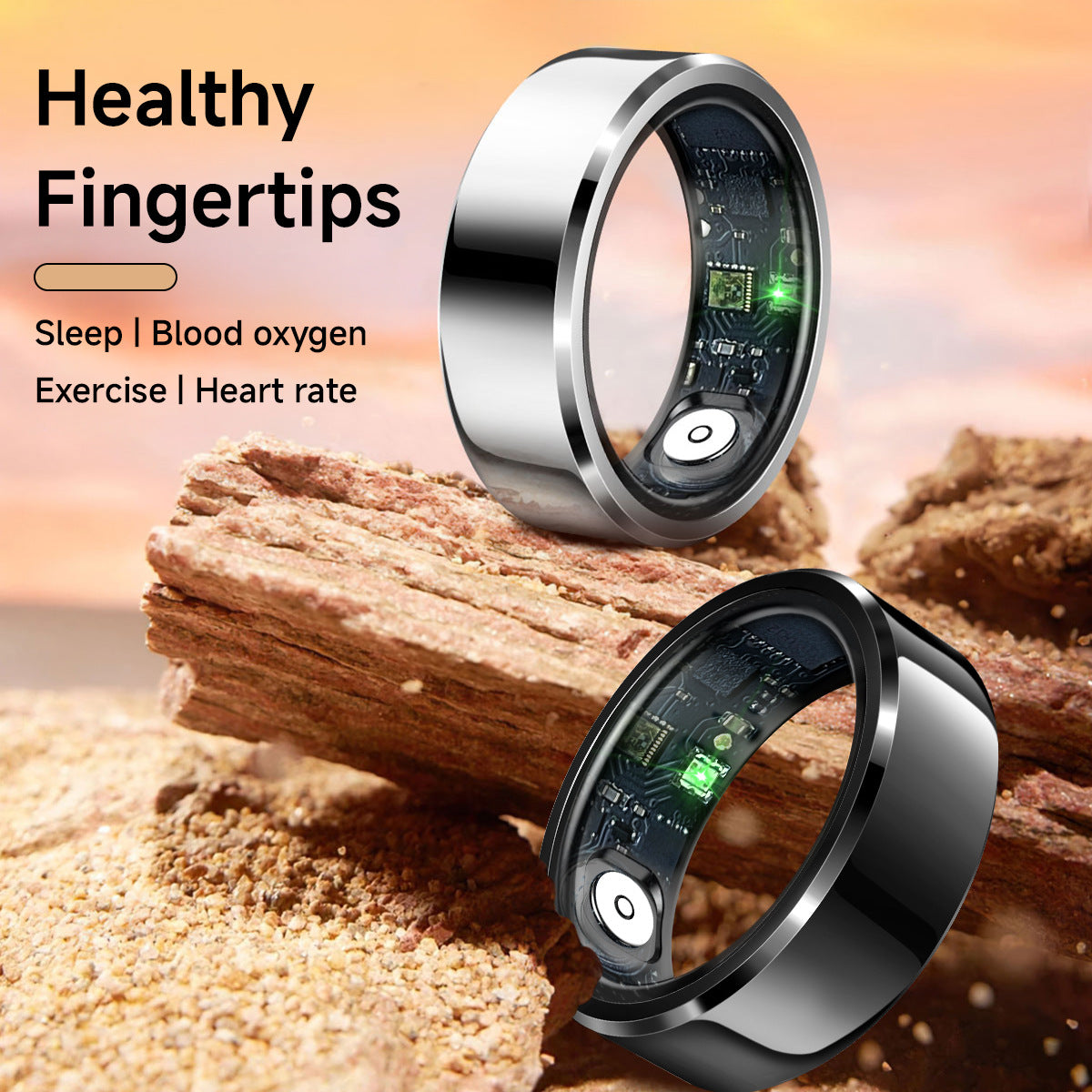 Rose Gold Round 0.74inch Smart Ring with Heart Rate and Sleep Tracking - IP68 Waterproof Fitness Tracker with Step Counter