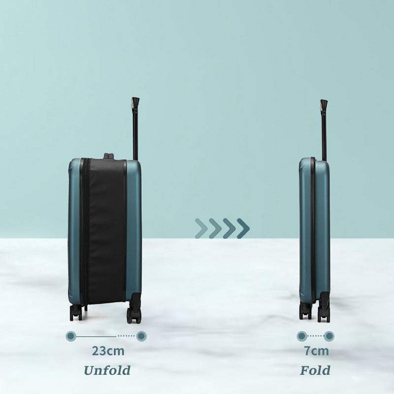 Black 20 Inch Foldable Carry-on Suitcase Ultra Lightweight 2.1kg Hard Shell Luggage with 360 Spinner Wheels and Combination Lock for Australian Travel