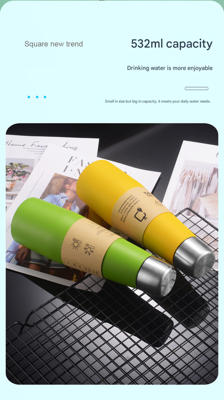 Yellow Premium 304 Stainless Steel Vacuum Insulated Water Bottle - 532ml Large Capacity Sports Flask with 12-24 Hour Thermal Retention, Leak-Proof Portable Travel Mug for Gym, Office, Car and Outdoor Activities
