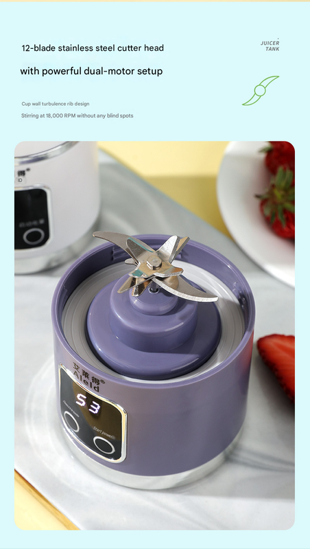 2-piece White and Green 7.4V Portable Blender Smoothie Maker 450ml Wireless Rechargeable Juicer Cup with 12-Blade Stainless Steel Cutter, LED Digital Display, USB Charging Personal Blender for Travel Gym Office Home