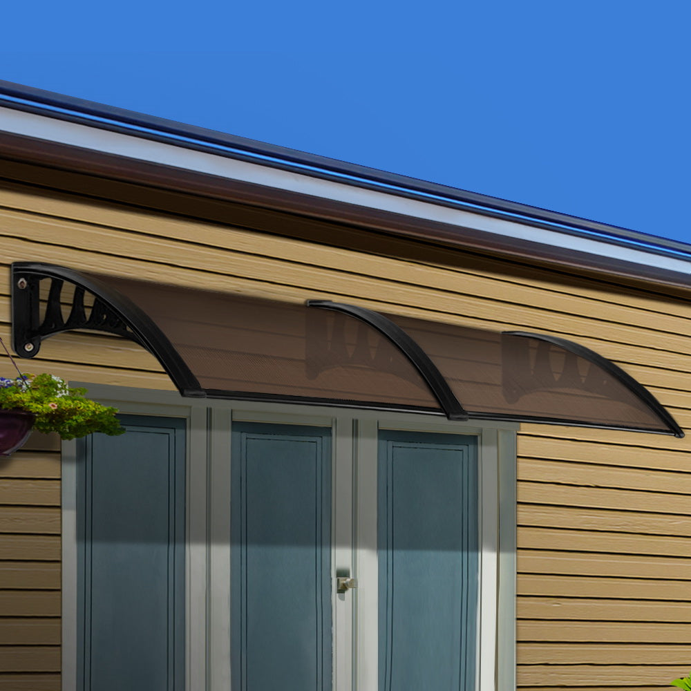 Instahut Window Door Awning Outdoor Canopy SunShield Patio 1mx2.4m DIY Brown