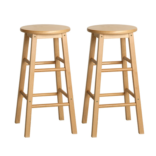 Artiss Set of 2 Beech Wood Backless Bar Stools - Natural