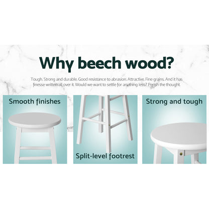 Artiss Set of 2 Beech Wood Backless Bar Stools - White