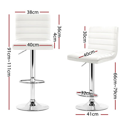 Artiss Set of 4 PU Leather Lined Pattern Bar Stools- White and Chrome