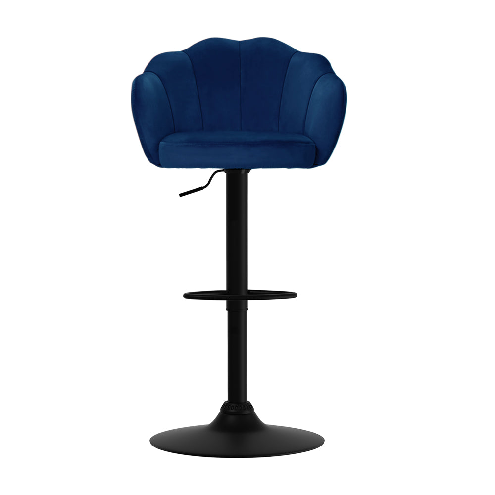 Artiss Set of 2 Bar Stools Kitchen Stool Swivel Chair Gas Lift Velvet Chairs Blue Nessah