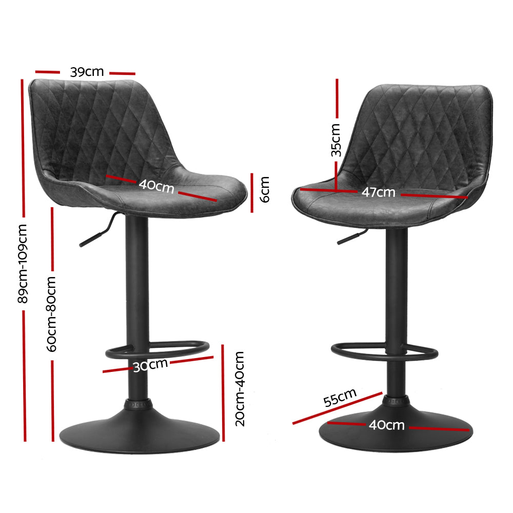 Artiss Rushal Adjustable Bar Stools – Black, Set of 2